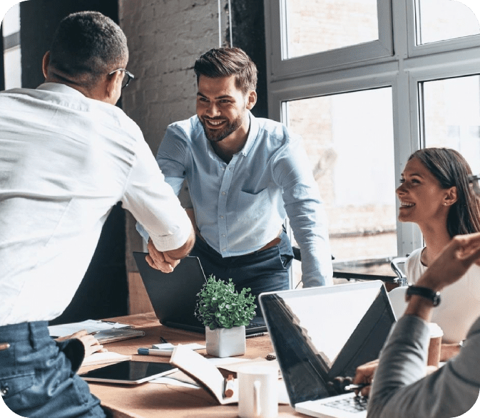 Business people shaking hands, team meeting.