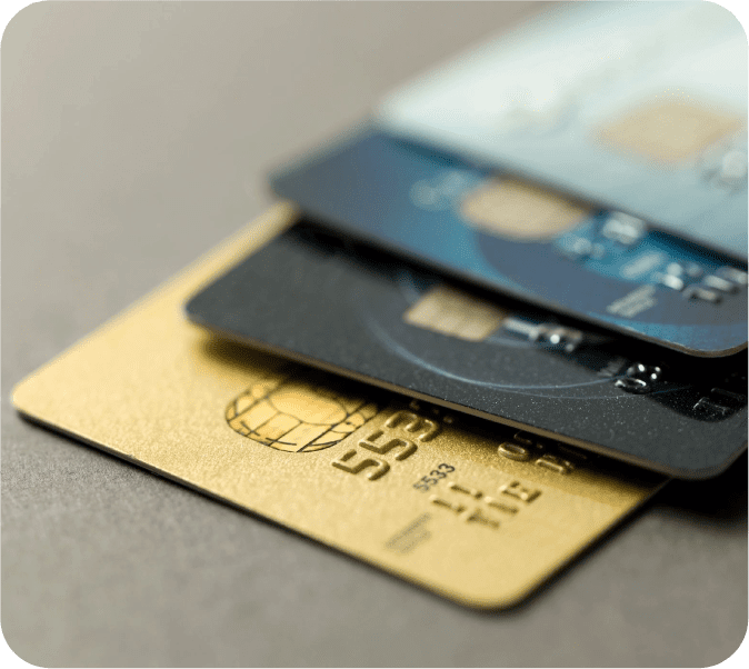 Stack of credit cards close-up.