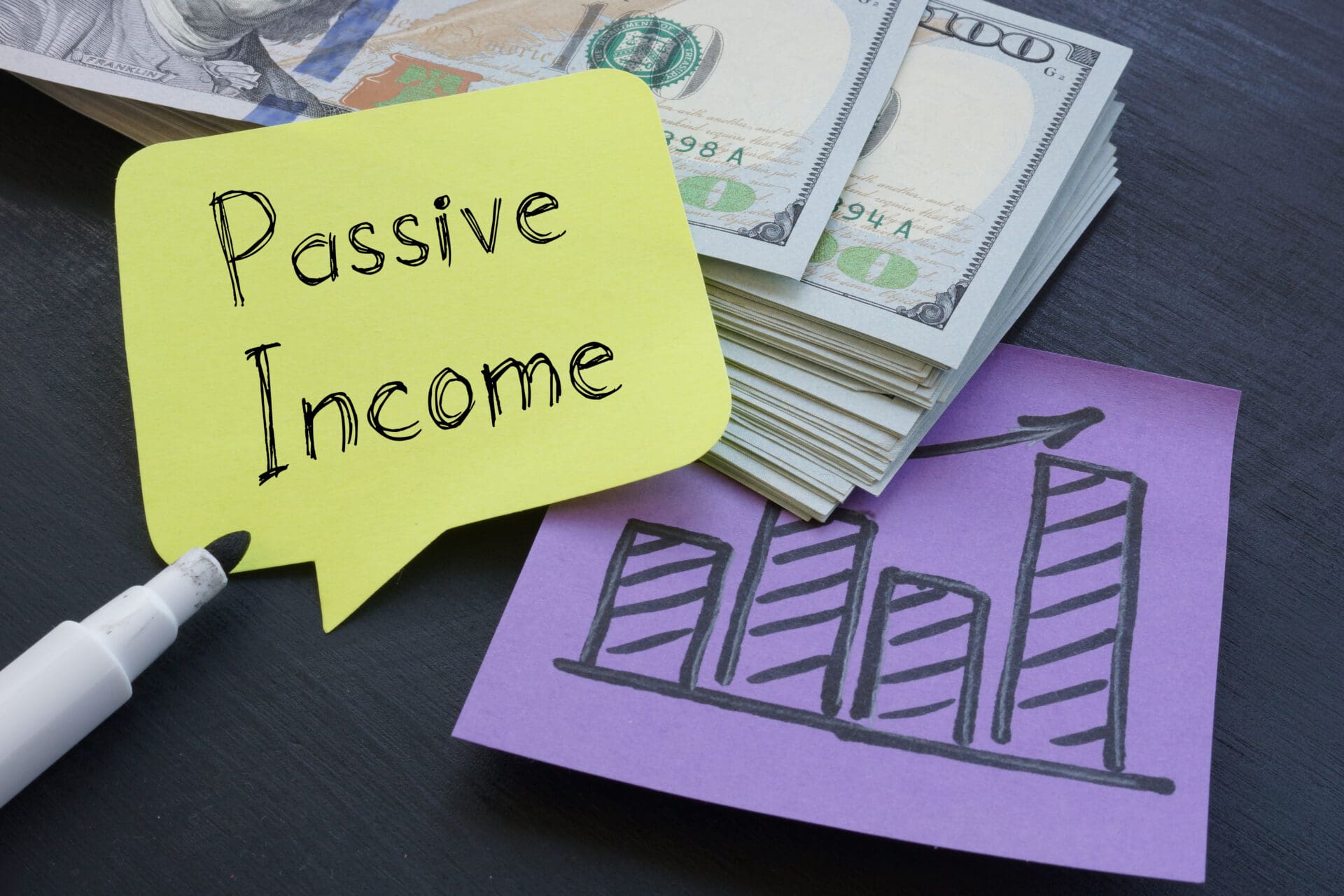 Passive Income is shown on the business photo using the text Passive Income is shown on a business photo using the text