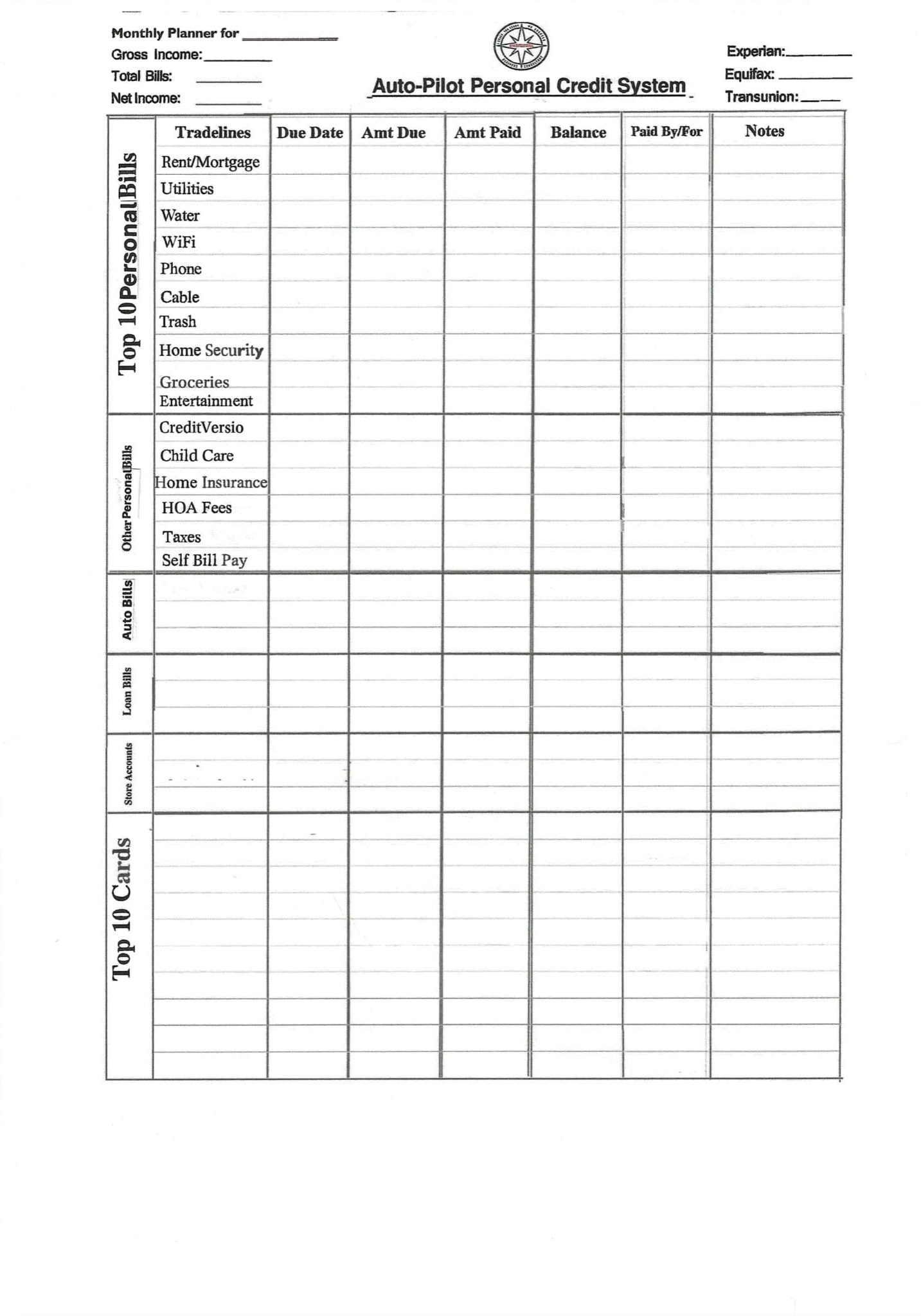 Blank weekly planner with columns for days and rows for tasks or notes.